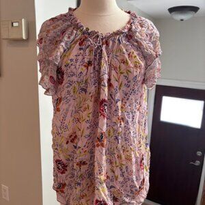Graham & Spencer Angel Floral Printed Top with Flutter Cap Sleeves